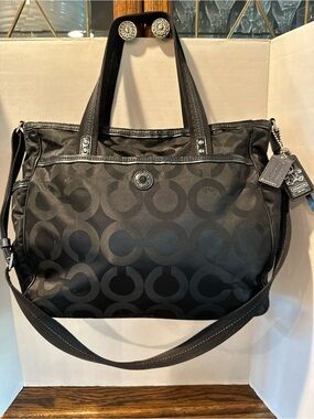 Coach Black Nylon Diaper Bag Signature Jacquard with Detachable Strap